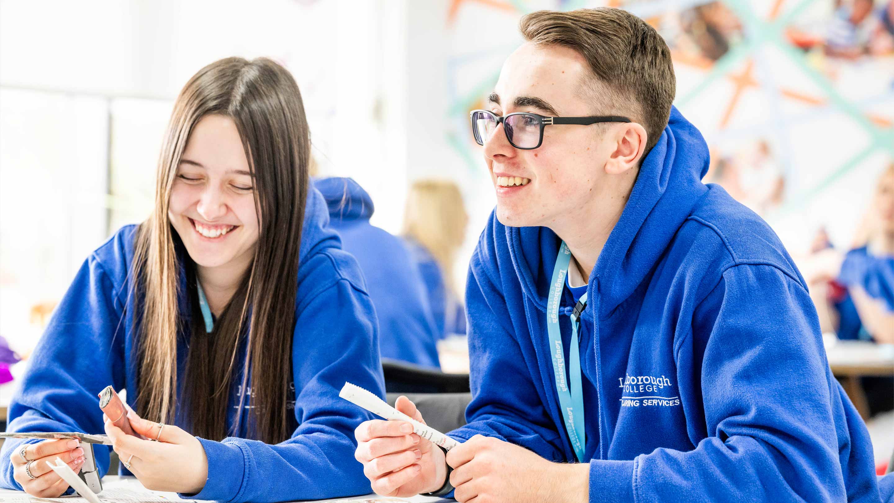 Childcare students at a table in a T Levels lesson