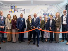 Lord-Lieutenant of Leicestershire, Mike Kapur cuts the ribbon on the new IoT building