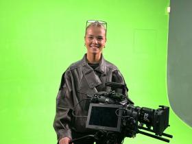 Film and TV alumna Ruby in the Loughborough College green screen room