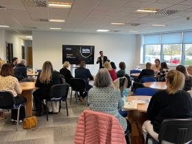 Principal of Stephenson College, Jonny Watkin presents at the Skills Unlocked event