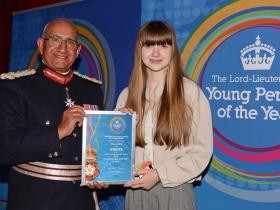 Student Rhianna with Lord-Lieutenant Mike Kapur