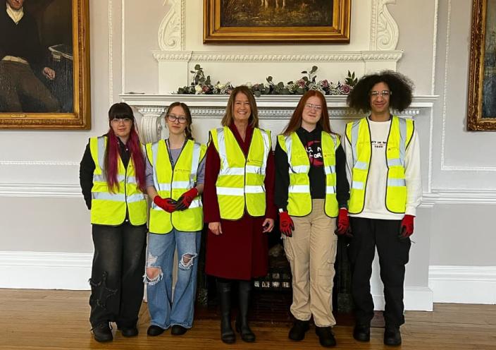 Dawn Whitemore and students at Brooksby College campus