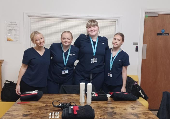 Hairdressing students at the Falcon Centre