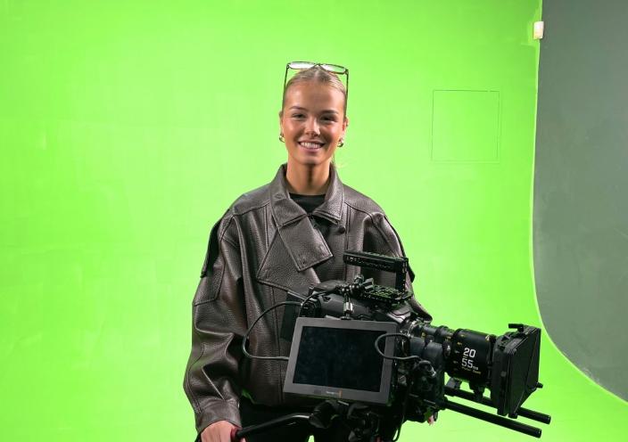 Film and TV alumna Ruby in the Loughborough College green screen room