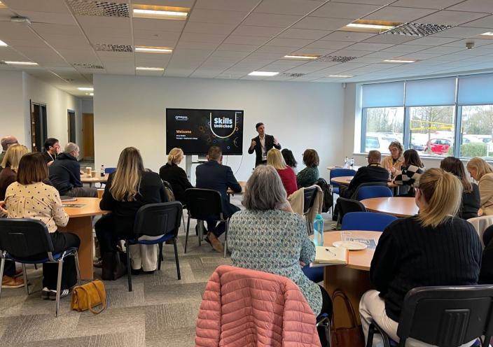 Principal of Stephenson College, Jonny Watkin presents at the Skills Unlocked event