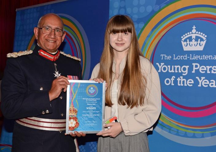 Student Rhianna with Lord-Lieutenant Mike Kapur
