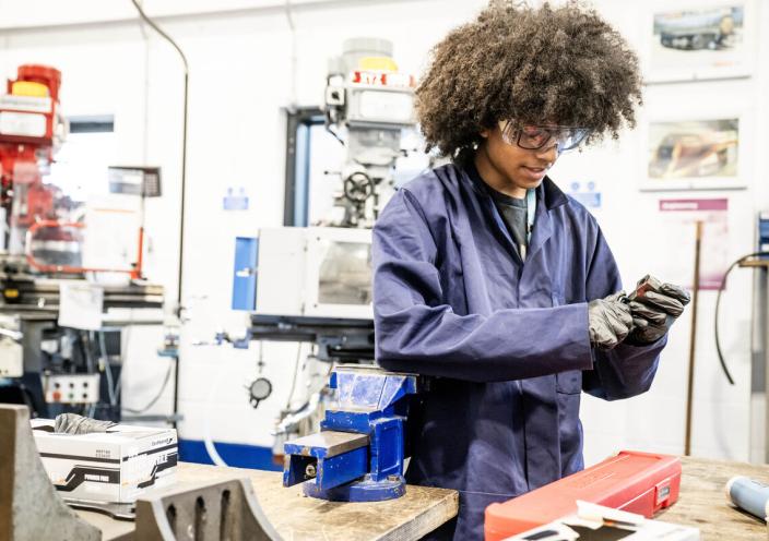 Engineering student at work