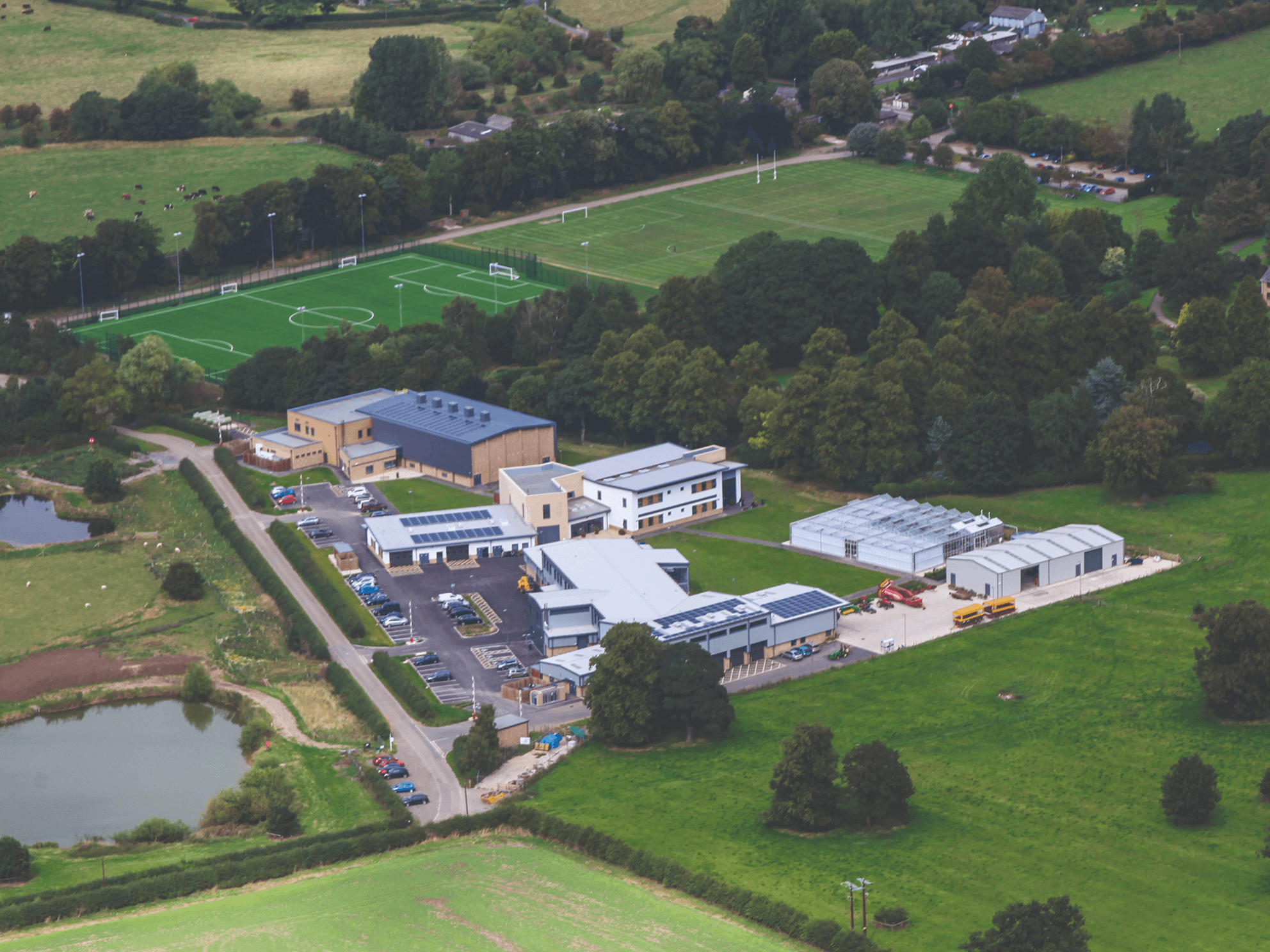 Aerial view of the Brooksby campus and surrounding area