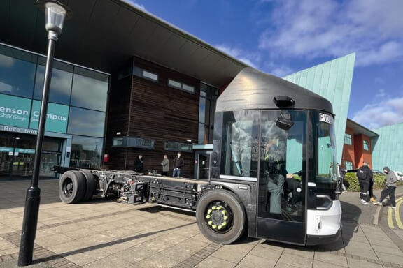 Volta Heavy Goods Vehicle outside the front of Loughborough College Group Stephenson Campus