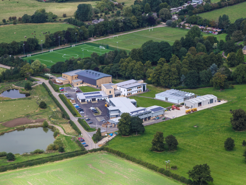 Aerial shot of Brooksby College campus