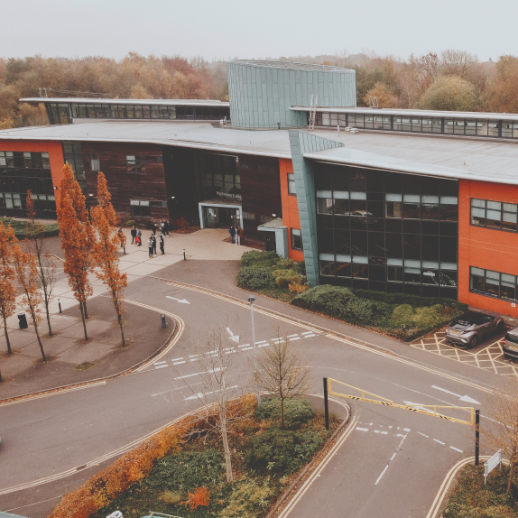 Aerial shot of Brooksby College campus and surrounding area