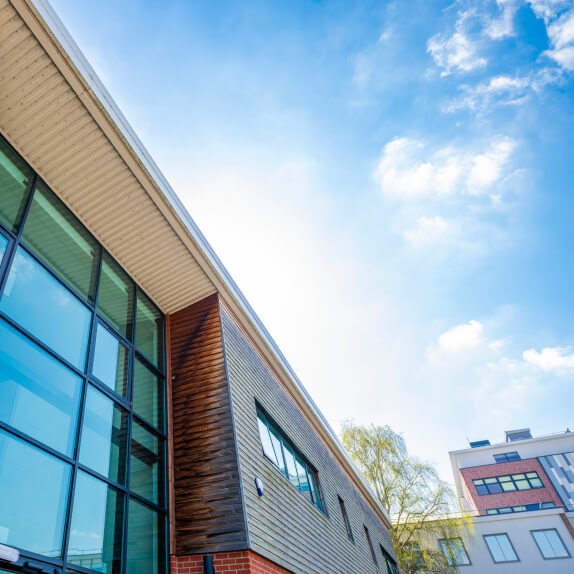 Drone photo of the college campus and surrounding area