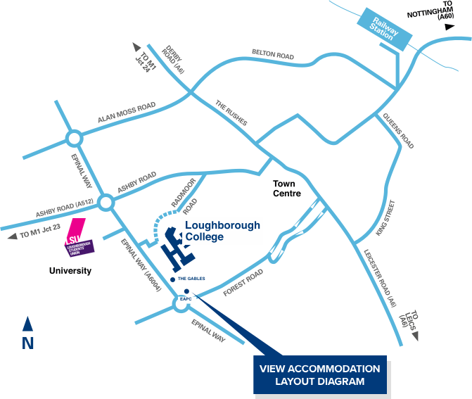 Map of Loughborough College's Halls of Residence