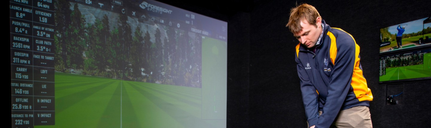 A golfer training.