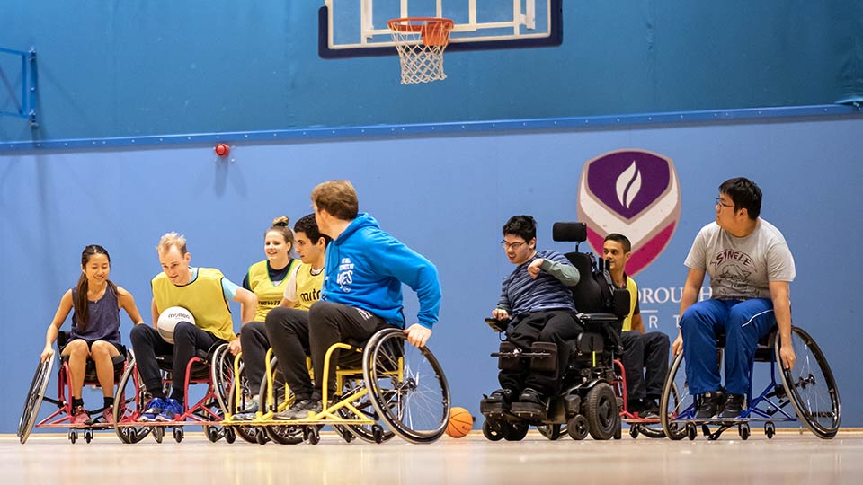 A wheelchair basketball game