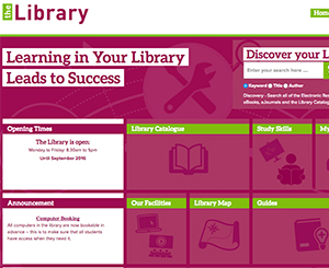 Screenshot of the library landing page