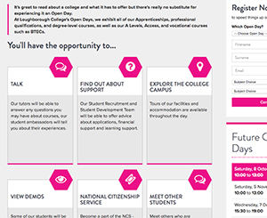 Screenshot of the Loughborough College open day page